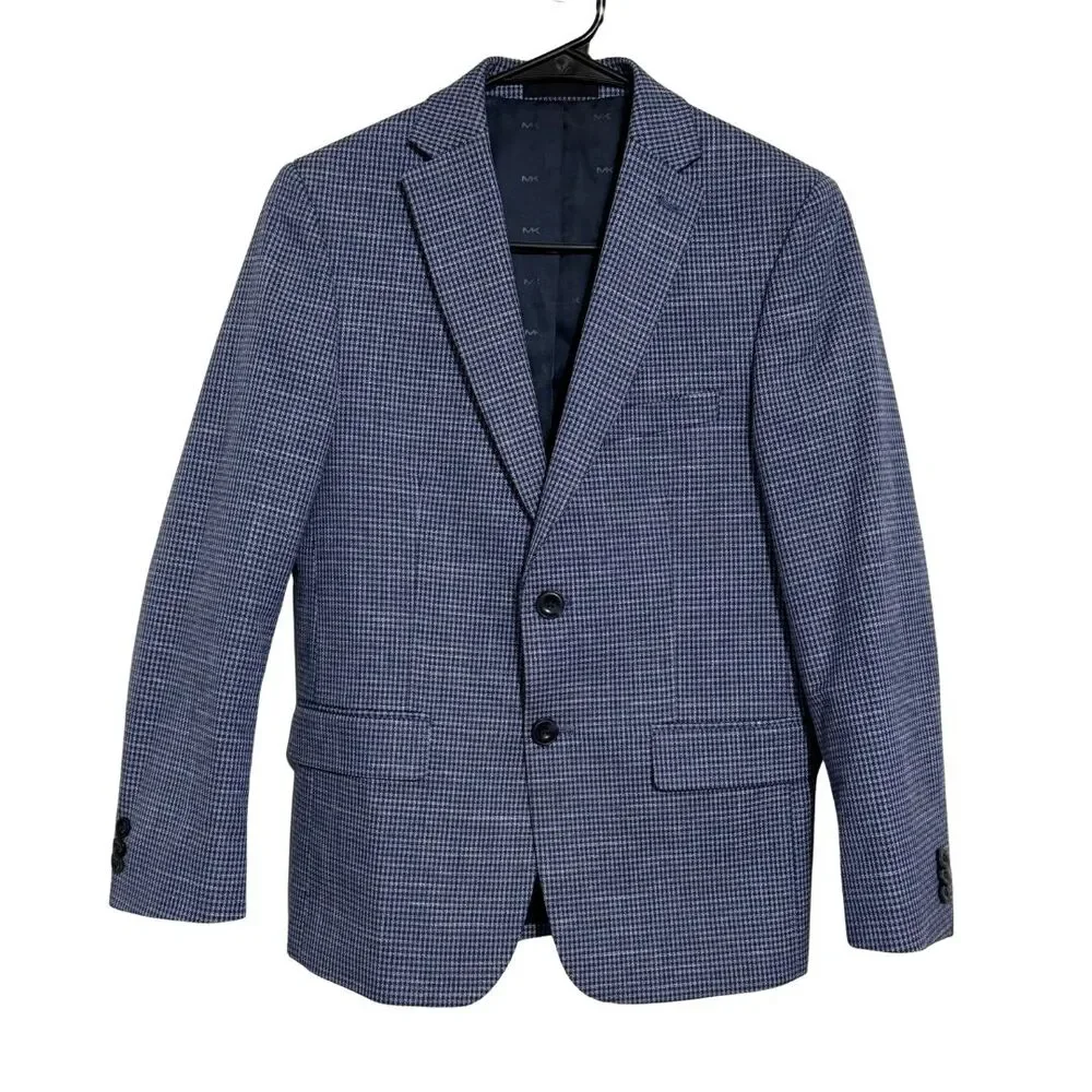 MICHAEL KORS Boys Blazer 14R Navy Blue Check Sport Coat Jacket EUC